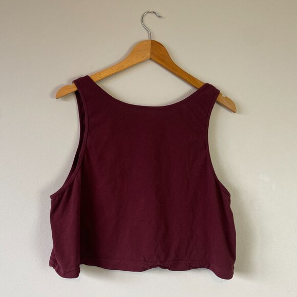 American Apparel One Size Burgundy Deep Red Crop Tank Top w Pocket - Picture 3 of 5